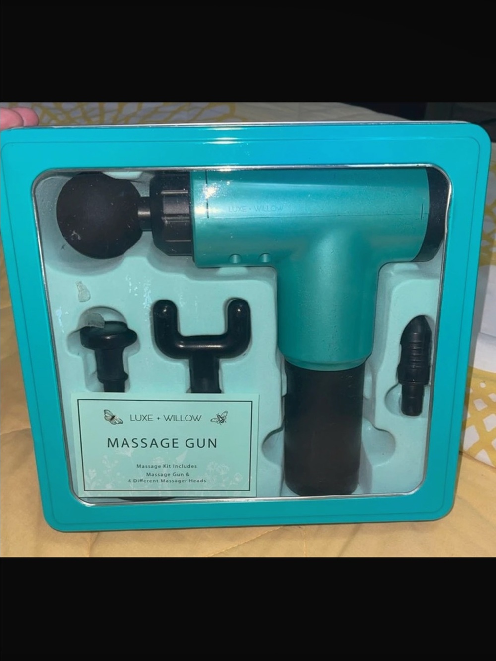 Luxe Teal Percussion Massage Gun with Four Heads